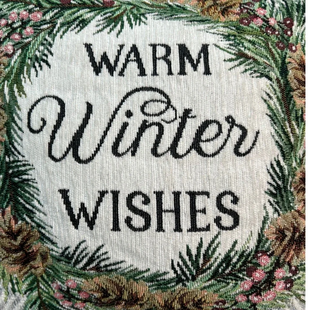 Warm Winter Wishes Tapestry Pillow Cabin Lodge Christmas Holiday Decor (#2)